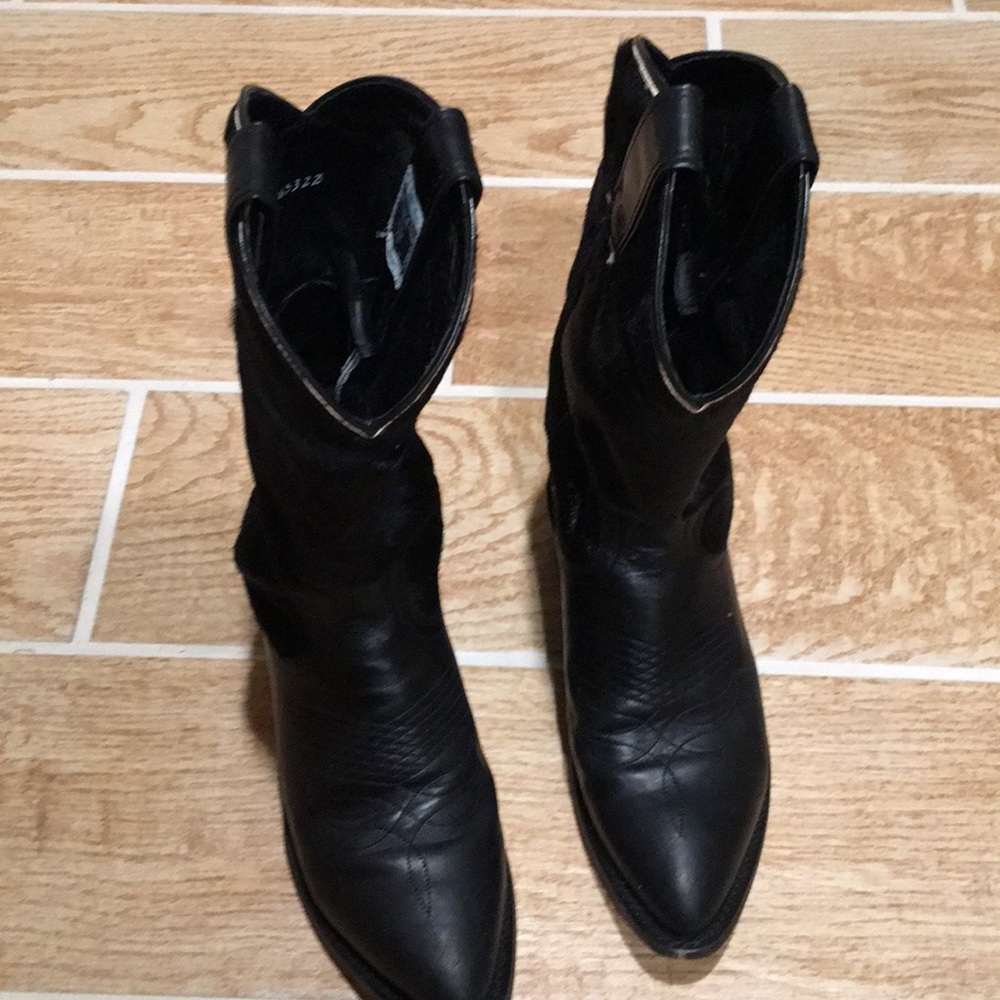 Frye cowboy boots with fur texture calf leather